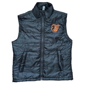 Baltimore Orioles Vest Mens Medium Black Puffer Mock Collar Logo Baseball MLB